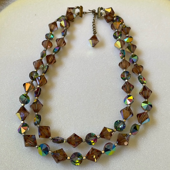 Vintage Aurora Borealis iridescent beads two strand necklace - Picture 1 of 10